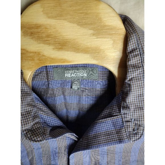 Kenneth Cole Reaction Men's Blue Micro Check Size 16-34/35 Shirt, Wrinkle Free, - Picture 4 of 6